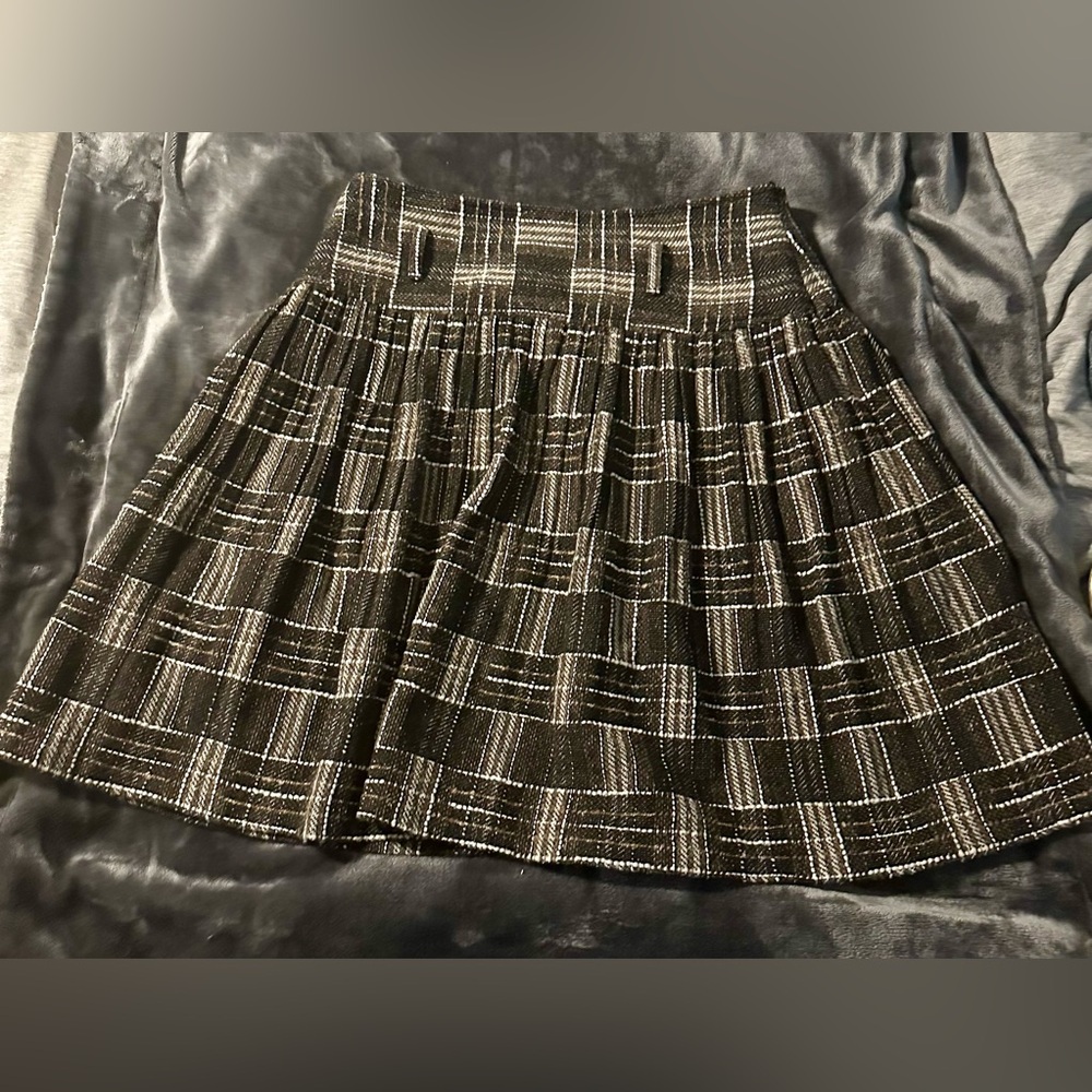 Zara Basic Wool Blend Plaid Pleated Mini Skirt Size L Fall Winter Y2K